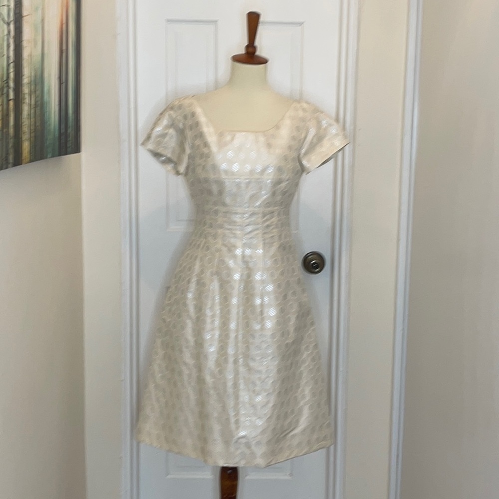 Lela Rose polka dot metallic shimmer dress